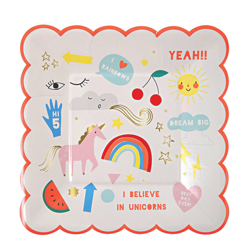 Meri Meri papieren borden (19x19 cm) (set van 8), Roze/wit/geel
