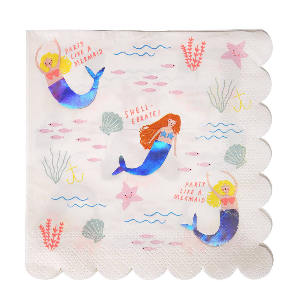Meri Meri papieren servetten (set van 16), Wit/blauw/roze