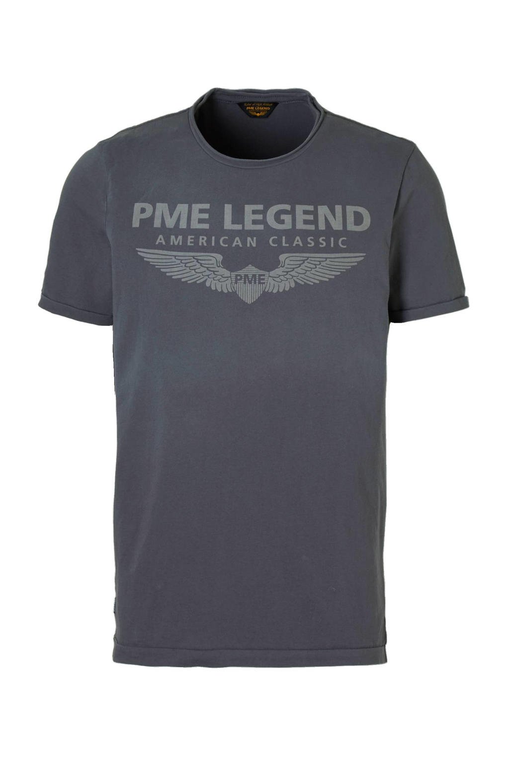 Grijze heren PME Legend T-shirt van katoen met logo dessin, korte mouwen en ronde hals
