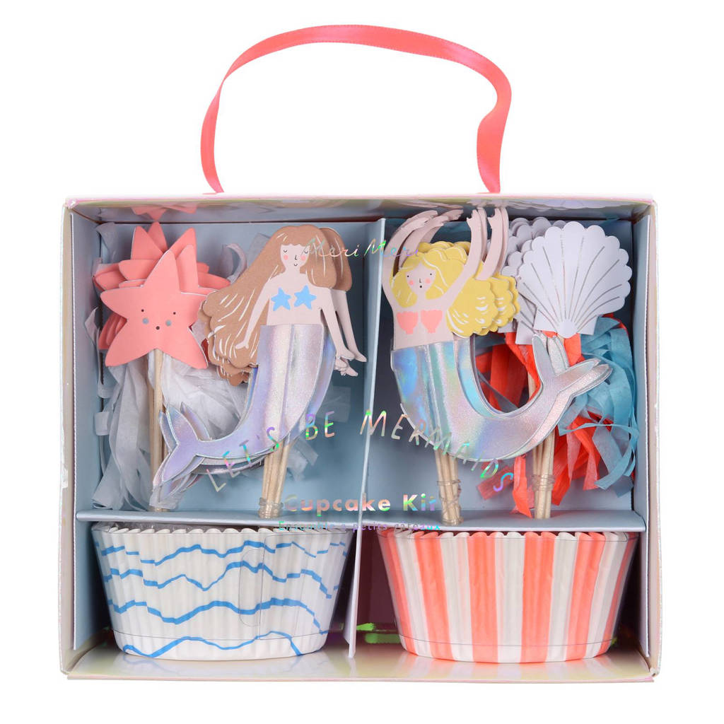 Meri Meri cupcake kit Zeemeerminnen (set van 24), Wit/roze/blauw