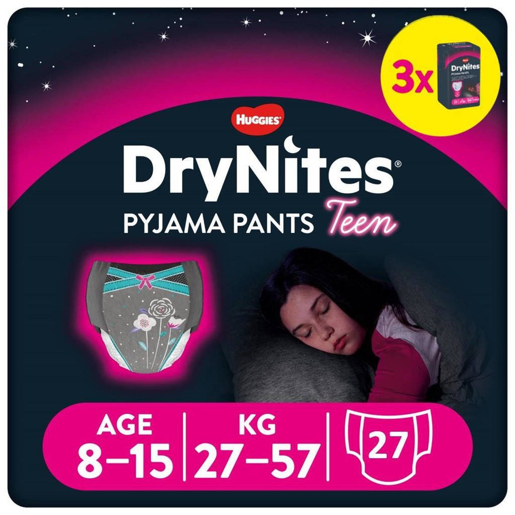 Huggies DryNites Pyjama Pants Girl 8-15 Years (27-57kgs) 3 pakken, L: 8-15 jaar