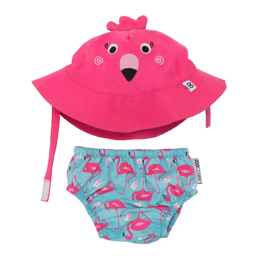 Zoocchini Franny the flamingo zwemluier + zonnehoedje maat S, S: 3-6 maanden, Roze