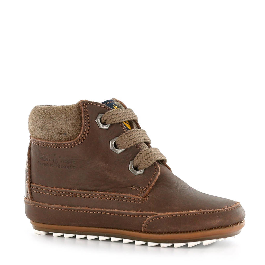 Bruine jongens Shoesme leren babyschoenen met veters