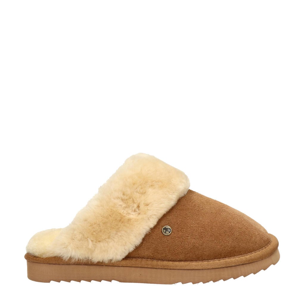 Cognackleurige dames Warmbat Australia suède pantoffels