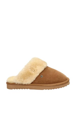 suède pantoffels cognac
