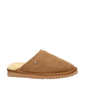 gevoerde suède pantoffels cognac