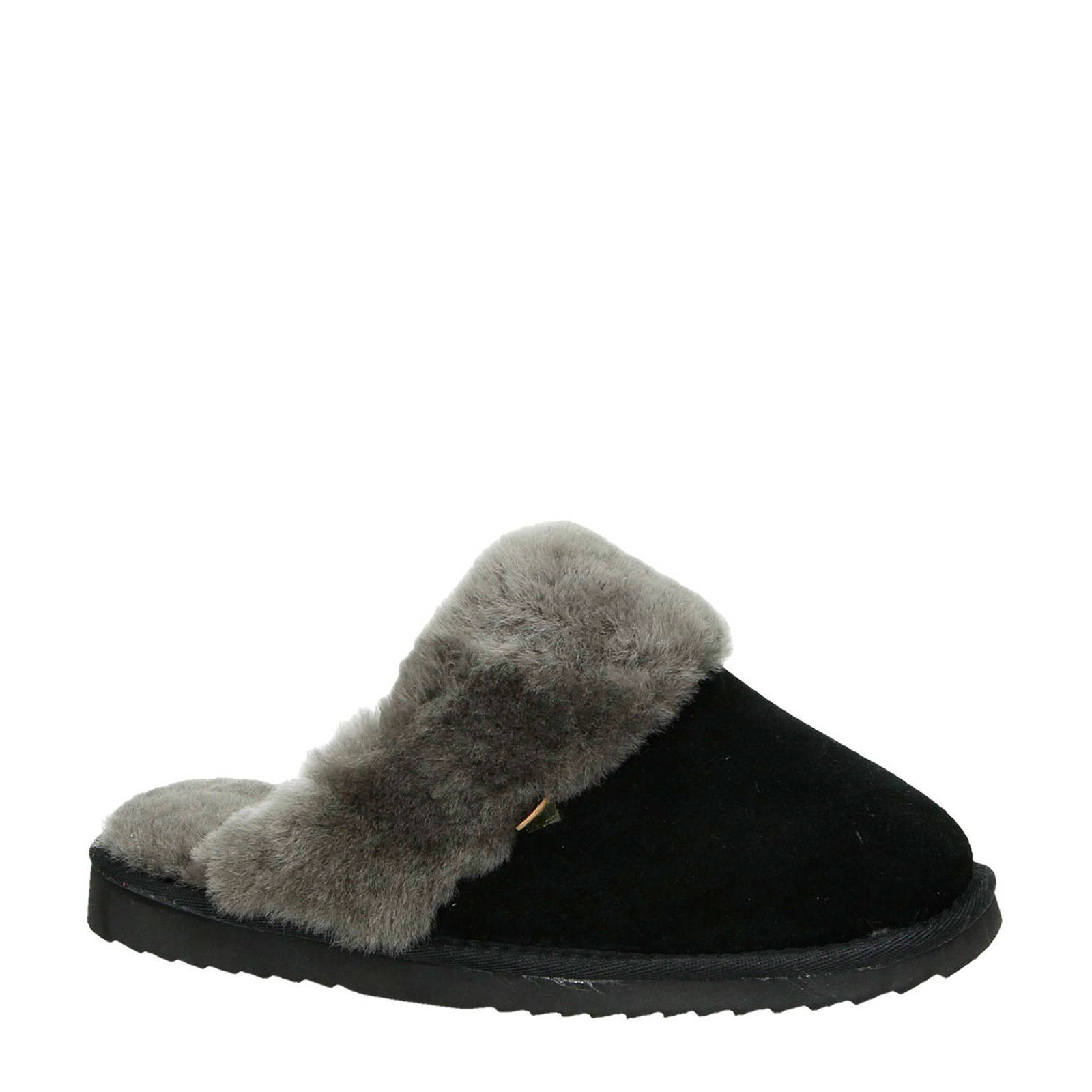 Warmbat Australia suède pantoffels zwart/grijs | wehkamp