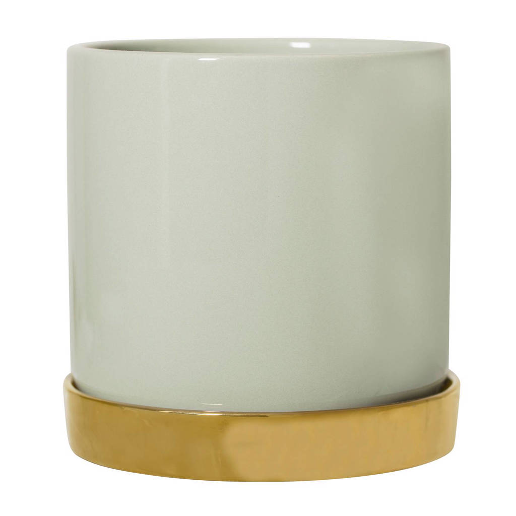 Bloomingville bloempot met schotel, Mintgroen/goud