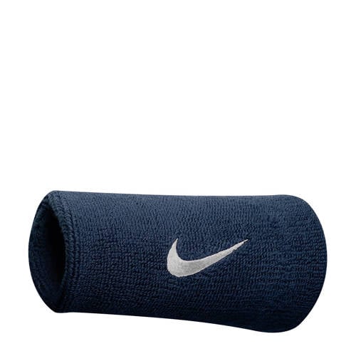 Nike brede polsband donkerblauw/wit (set van 2) afbeelding