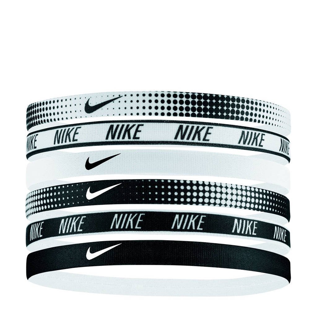 Nike hoofdbandjes Printed (set van 6), Zwart/wit