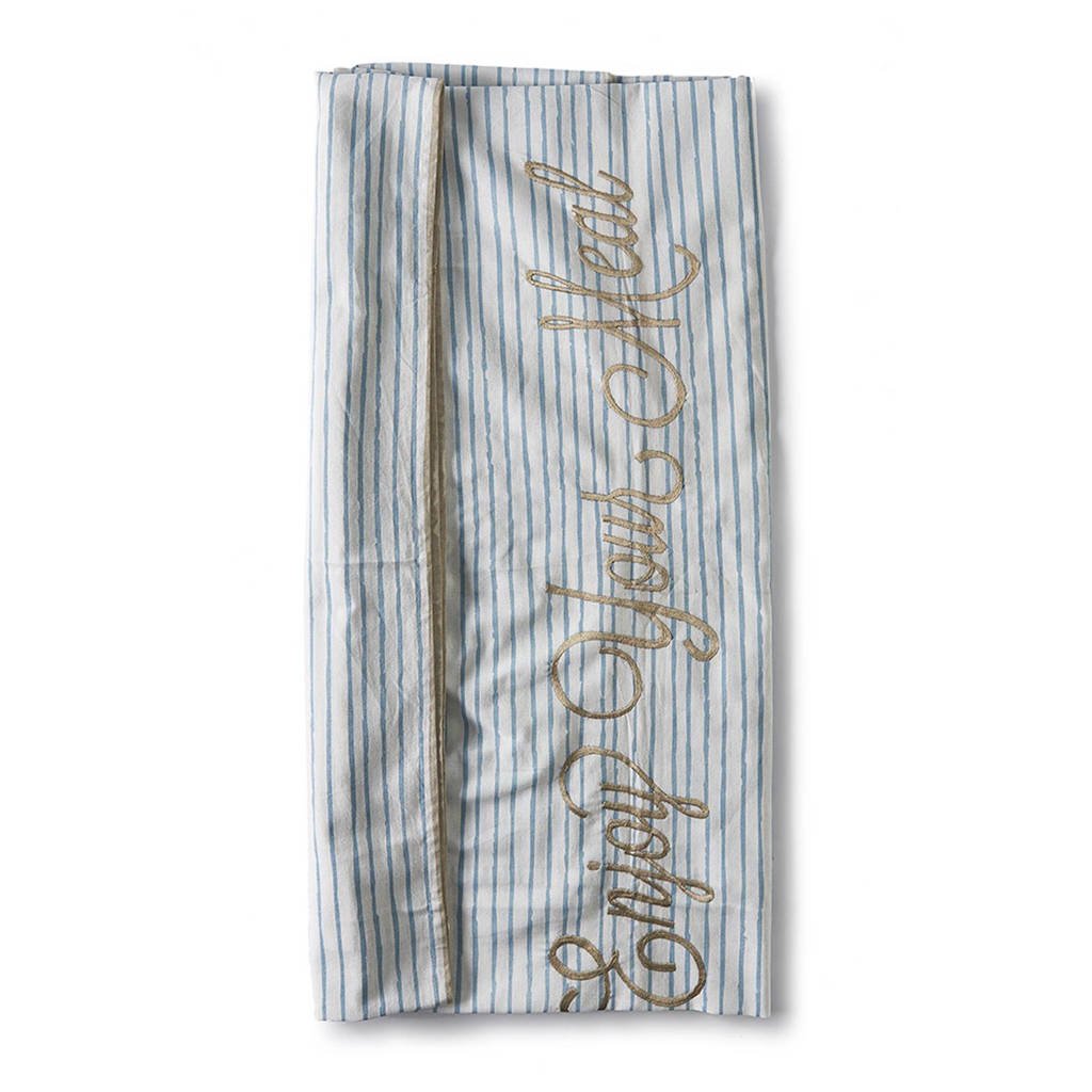 Riviera Maison tafelkleed (150x270 cm), Blauw/Wit/Goud