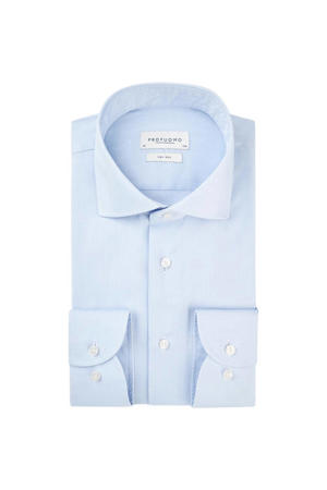 slim fit strijkvrij overhemd blauw twill