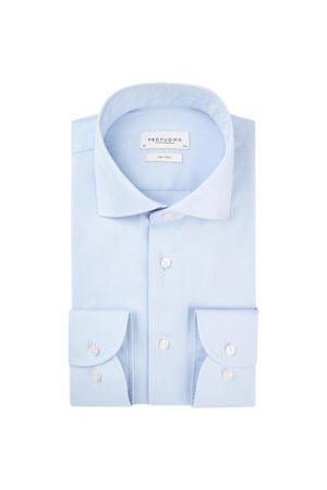 slim fit strijkvrij overhemd blauw twill