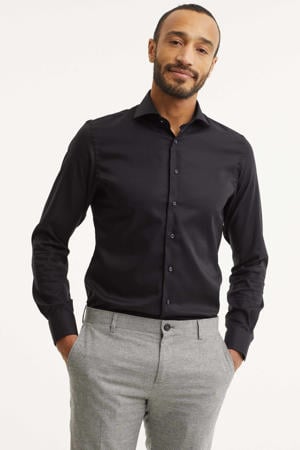 slim fit strijkvrij overhemd zwart twill