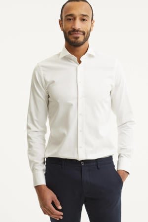 slim fit strijkvrij overhemd wit twill two-ply