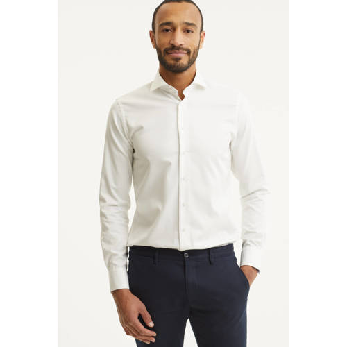 Profuomo slim fit strijkvrij overhemd wit twill two-ply afbeelding