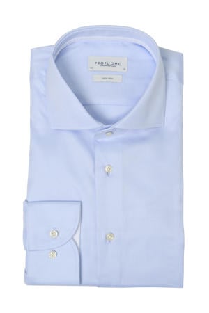 slim fit strijkvrij overhemd blauw twill two-ply