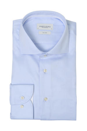 slim fit strijkvrij overhemd blauw twill two-ply