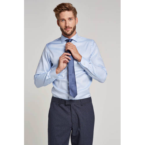 Profuomo slim fit strijkvrij overhemd blauw twill two-ply afbeelding