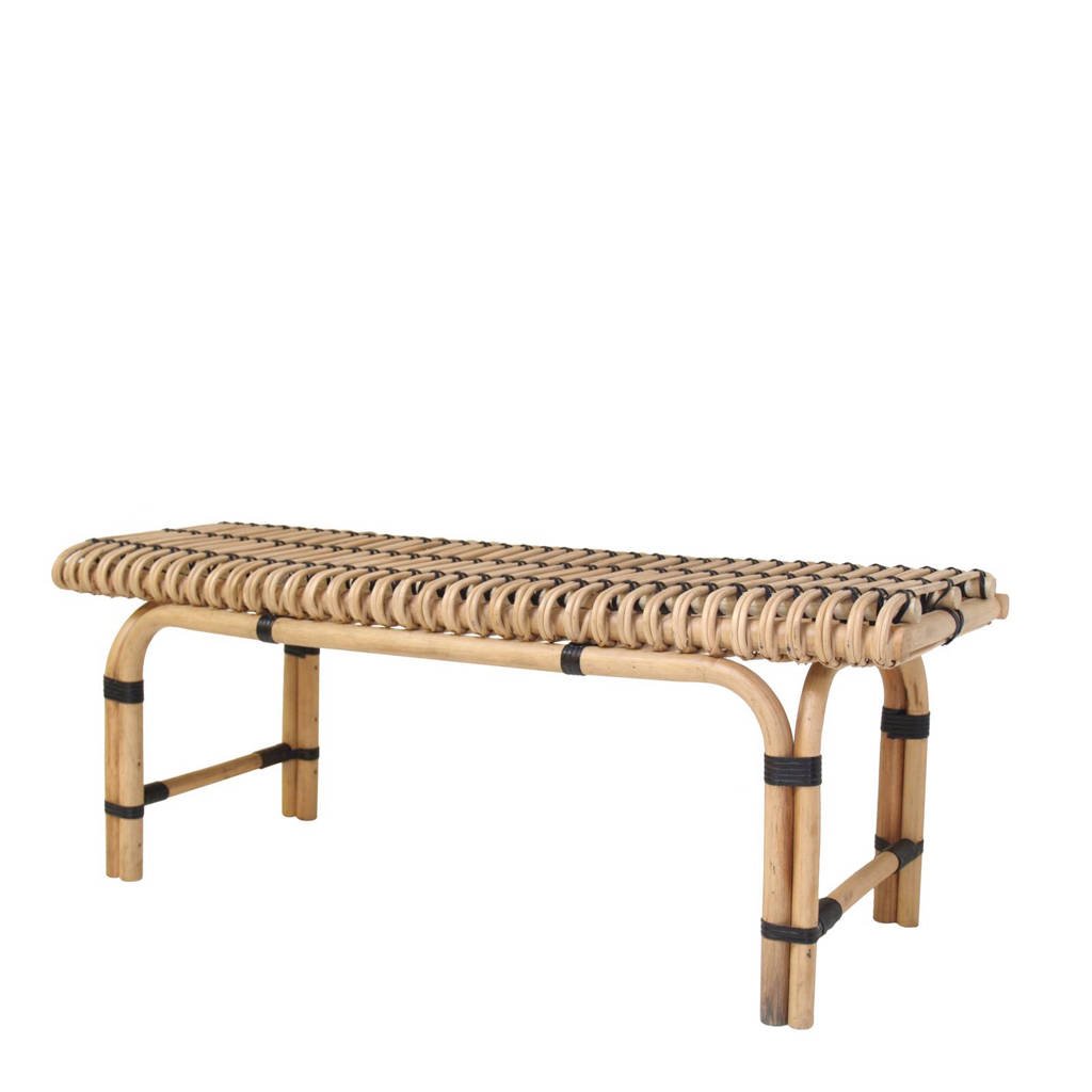 HKliving bankje Rattan, Rotan, zwart
