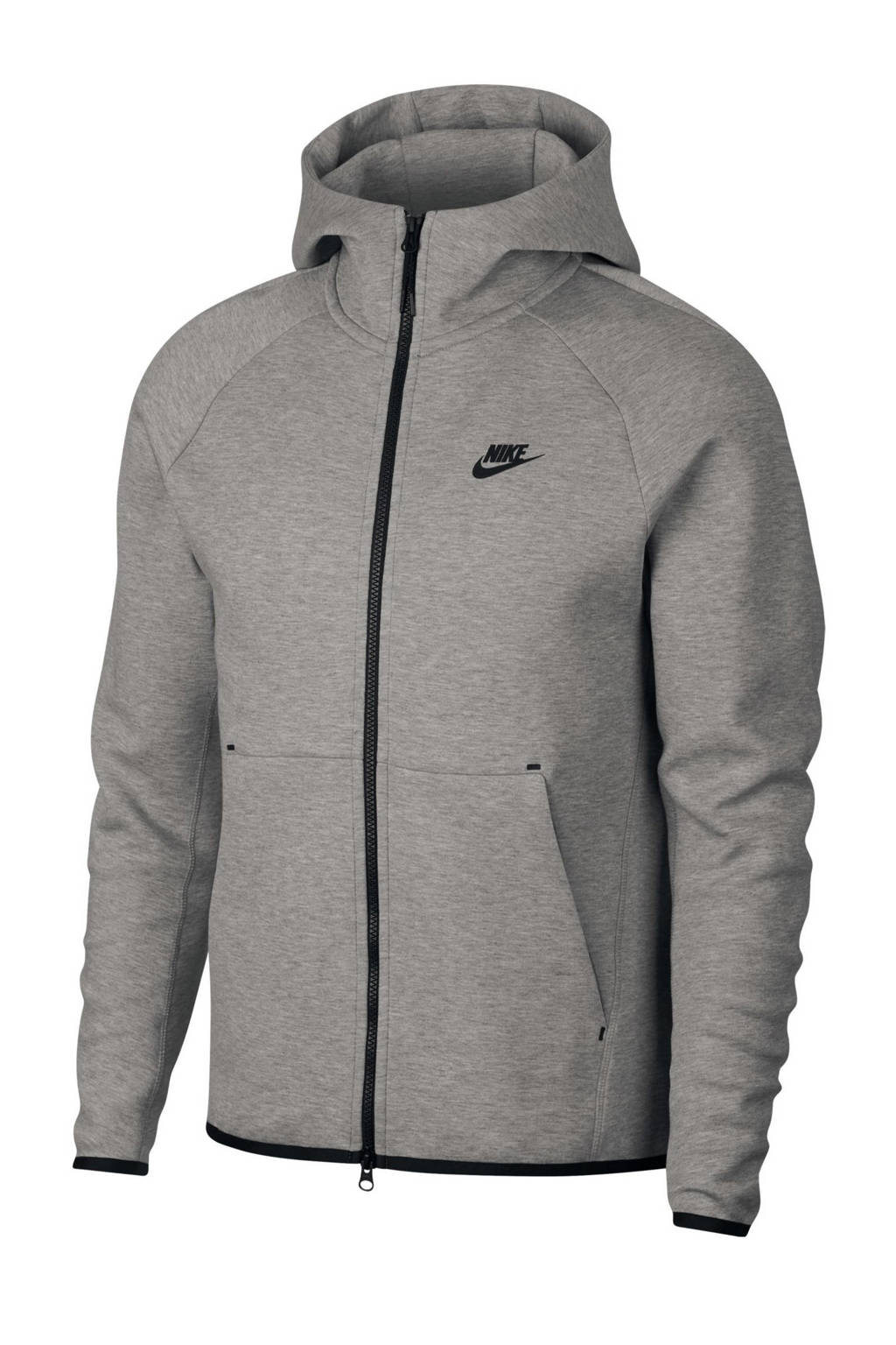 Grijs melange, grijs en zwarte heren Nike Tech Fleece vest van katoen met lange mouwen en capuchon