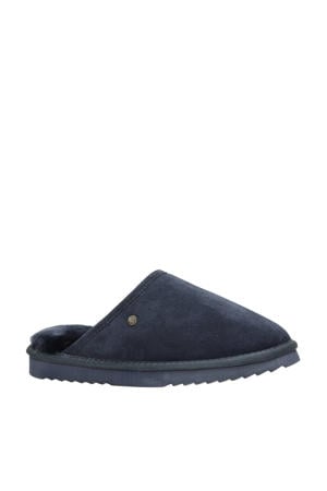 gevoerde suède pantoffels blauw