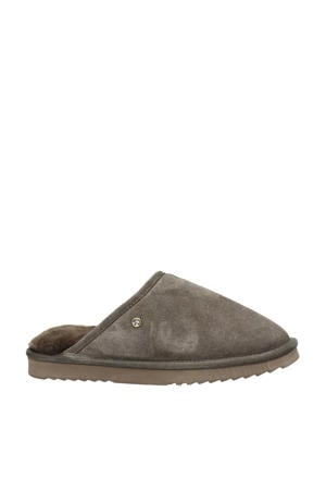 gevoerde suède pantoffels taupe