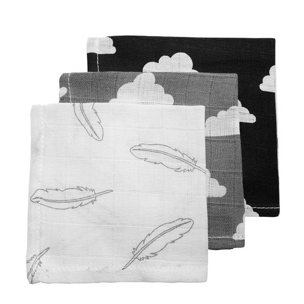Meyco hydrofiele monddoekjes 30x30 cm (3 stuks) grijs/zwart/wit, Zwart/grijs/wit