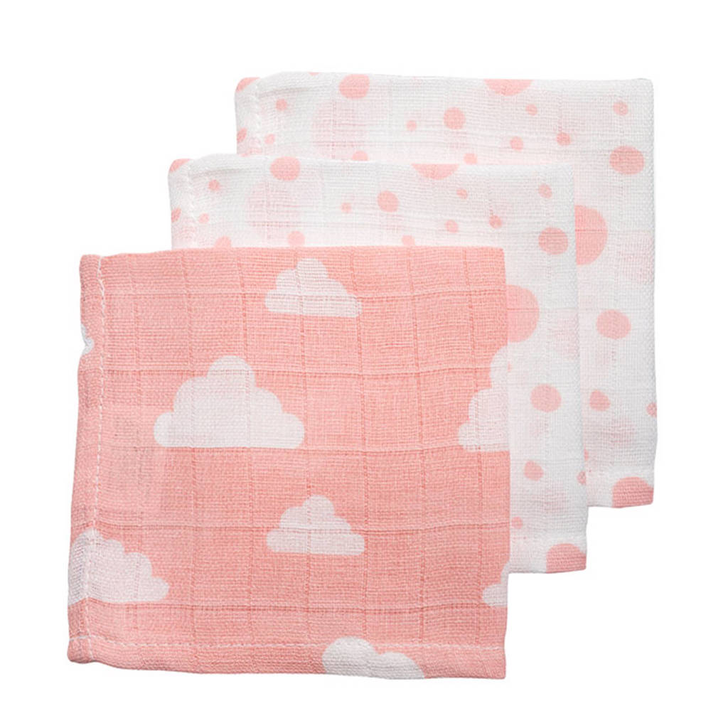 Meyco hydrofiele monddoekjes 30x30 cm (3 stuks) lichtroze/wit, Lichtroze/wit
