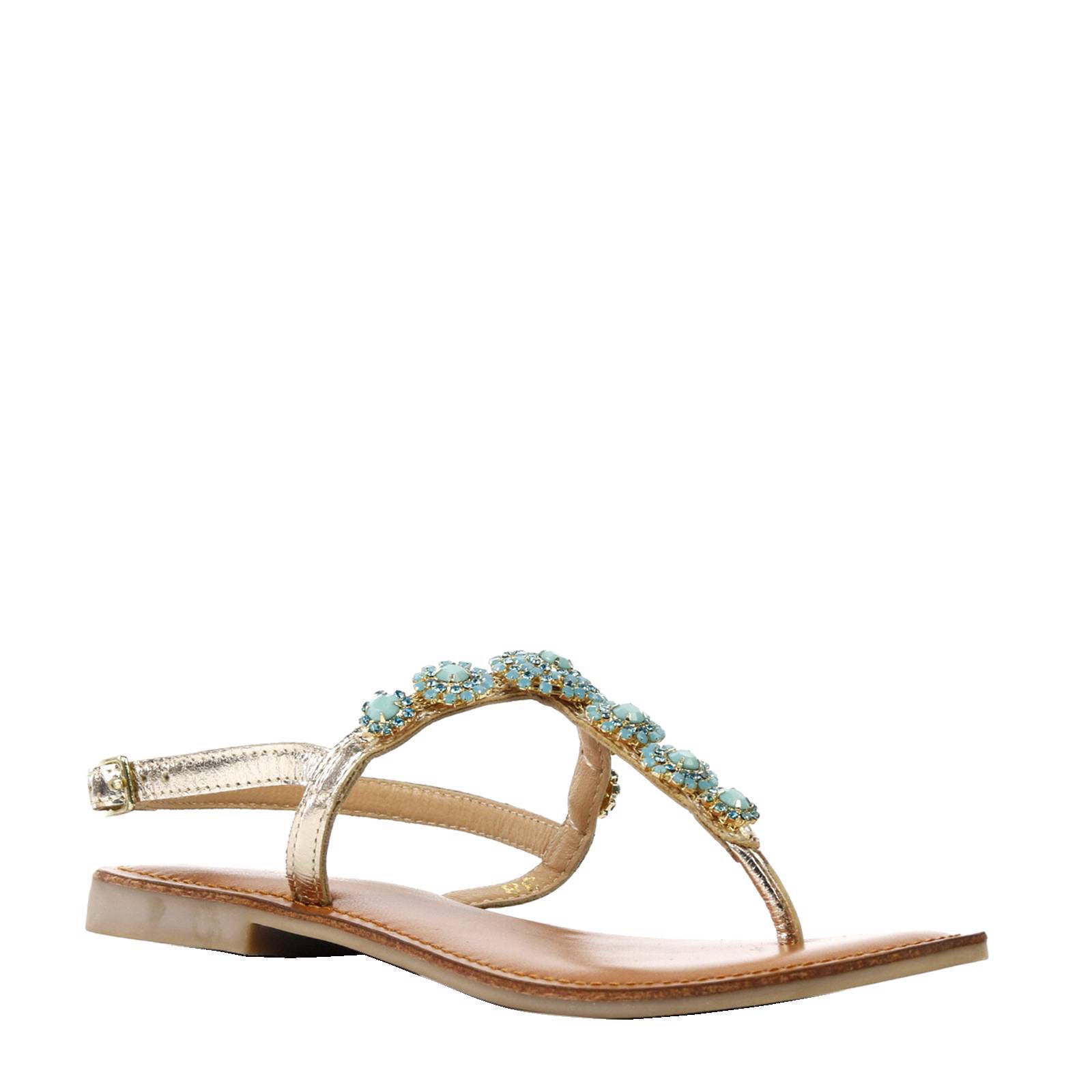 Lina Locchi leren sandalen met sierstenen | wehkamp
