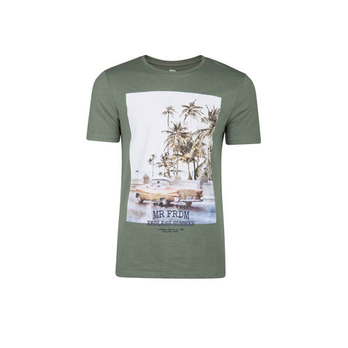 We Fashion Slim Fit T Shirt Met Printopdruk Kaki we fashion kopen in de aanbieding