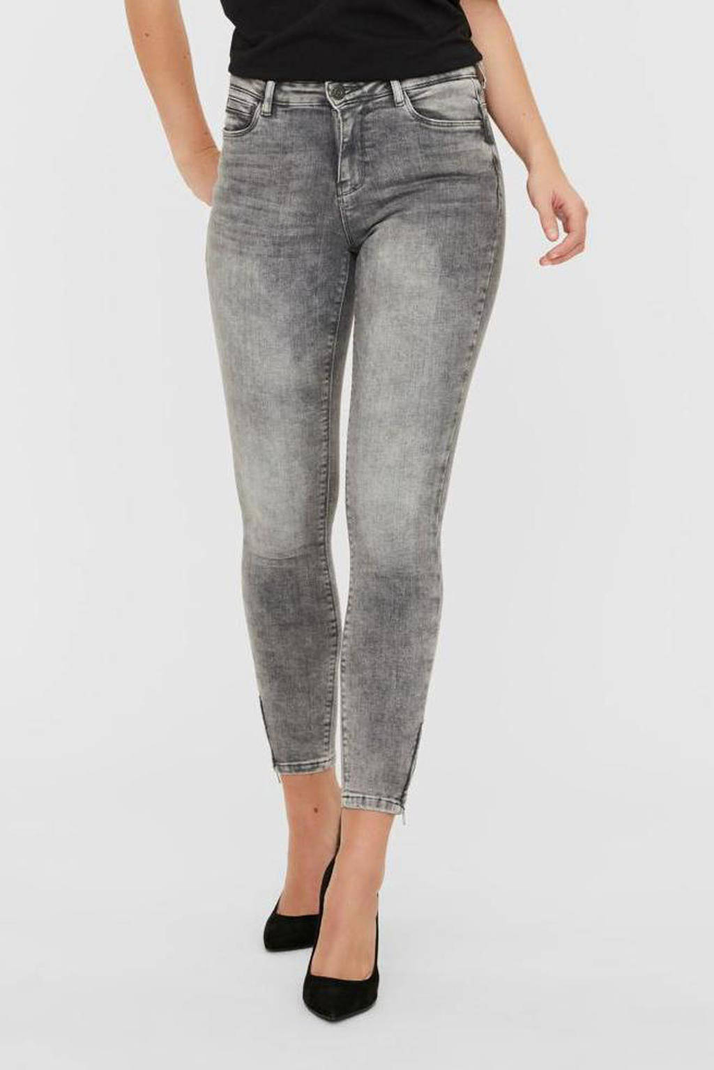 Grijze dames NOISY MAY jeans van stretchdenim met skinny fit, regular waist en rits- en knoopsluiting