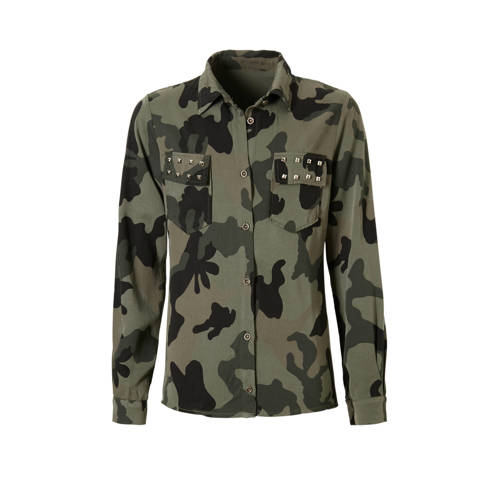 Geisha Blouse Met Camouflageprint Kaki geisha kopen in de aanbieding Geisha Blouse Met Camouflageprint Kaki geisha kopen in de aanbieding