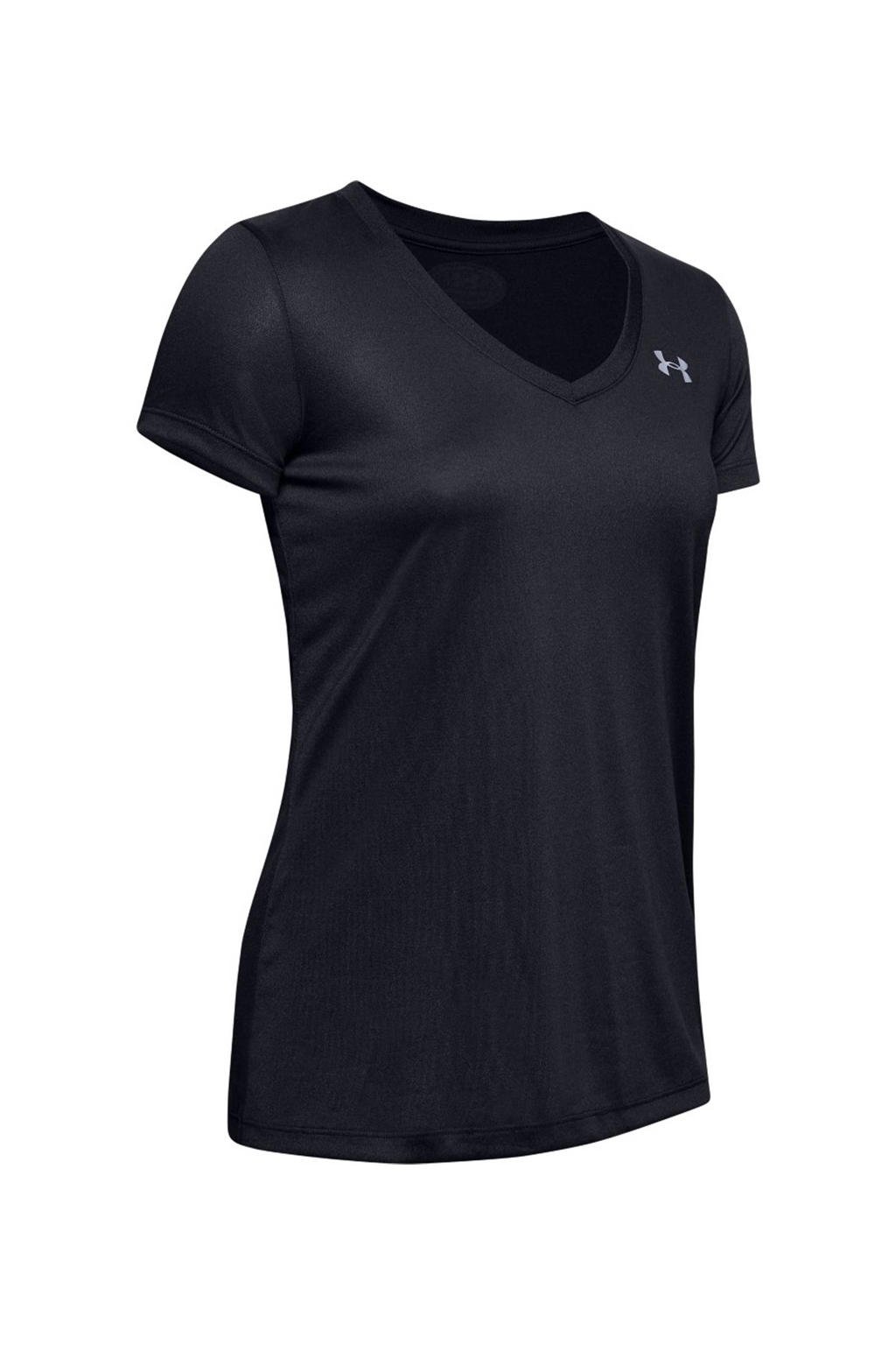 Zwart en grijze dames Under Armour sport T-shirt van polyester met korte mouwen en V-hals