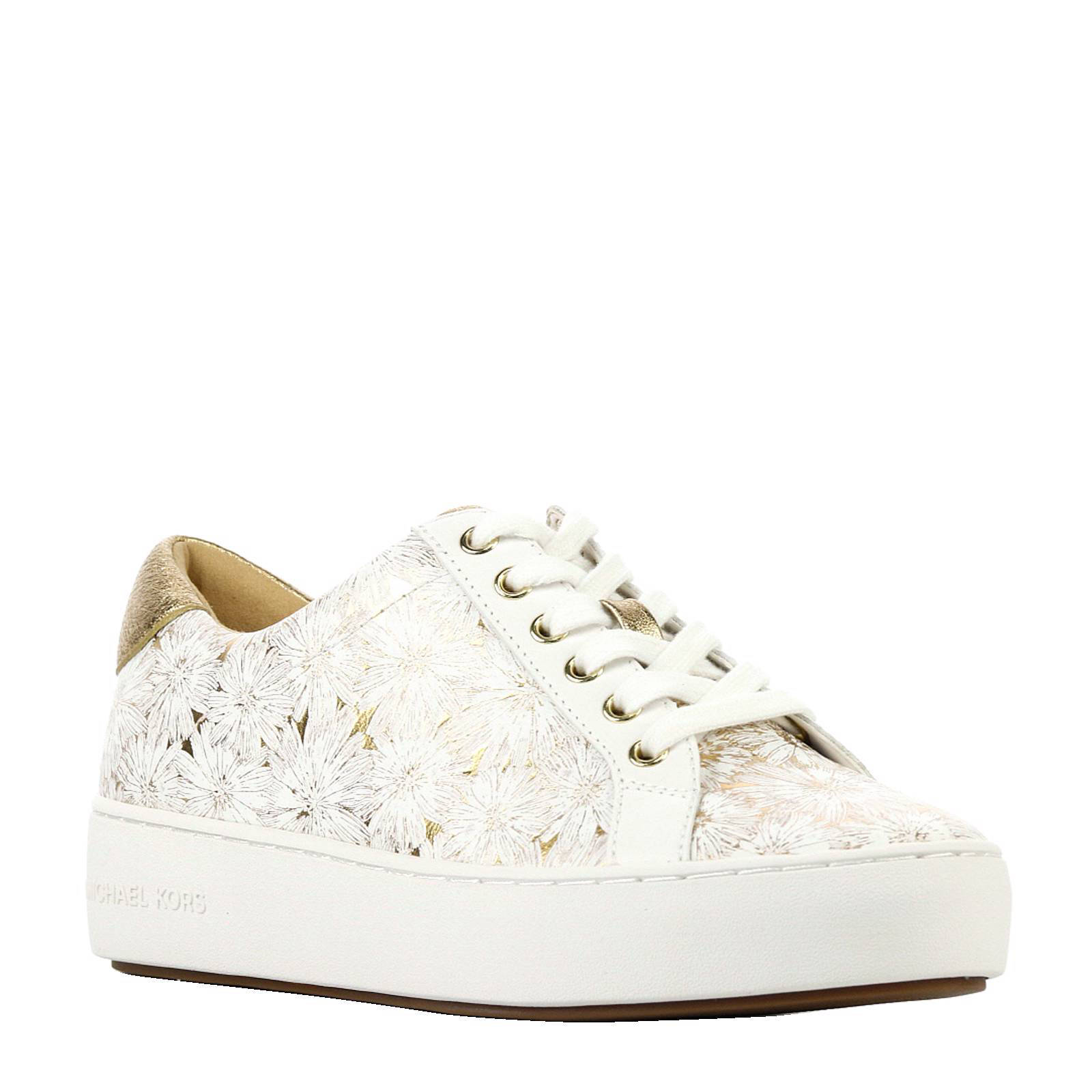 Michael Kors Polly Lace-up metallic leren sneakers met bloemen | wehkamp