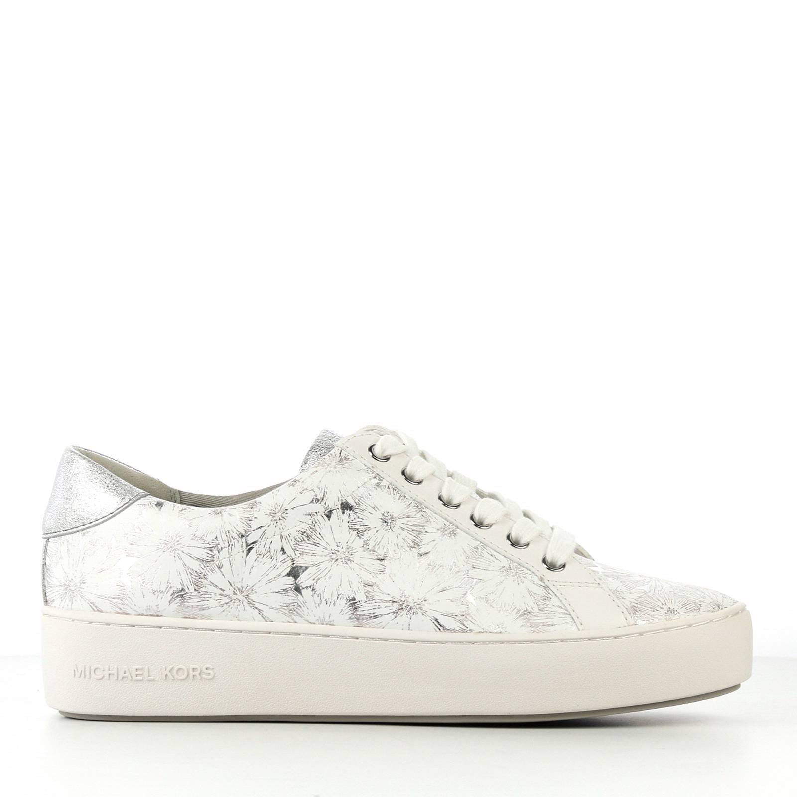 Michael Kors Polly Lace-up metallic leren sneakers met bloemen | wehkamp