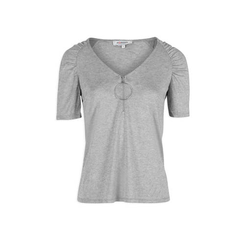 Morgan Glitter T Shirt Met Rits Grijs morgan kopen in de aanbieding