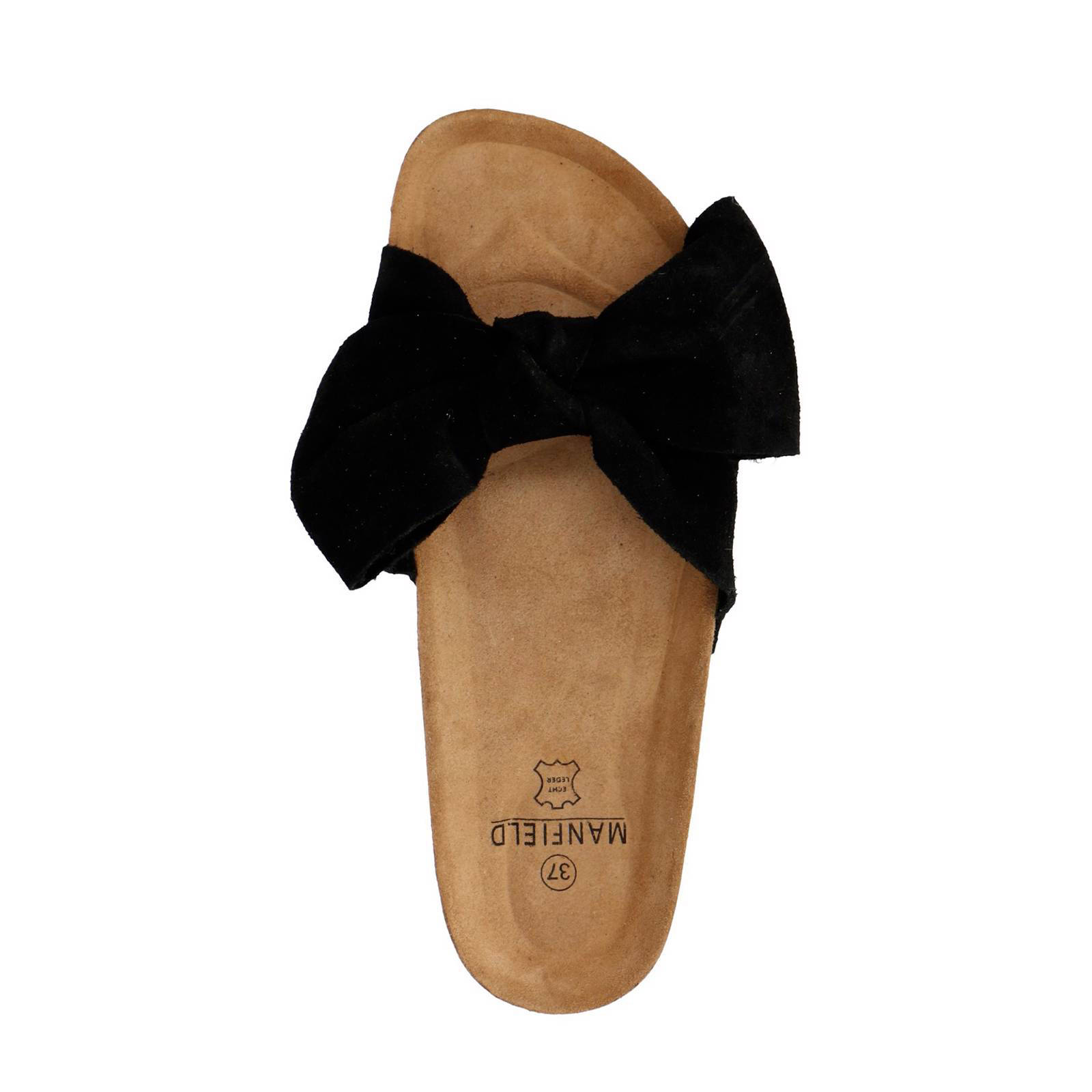 Manfield suede slippers met strik zwart wehkamp