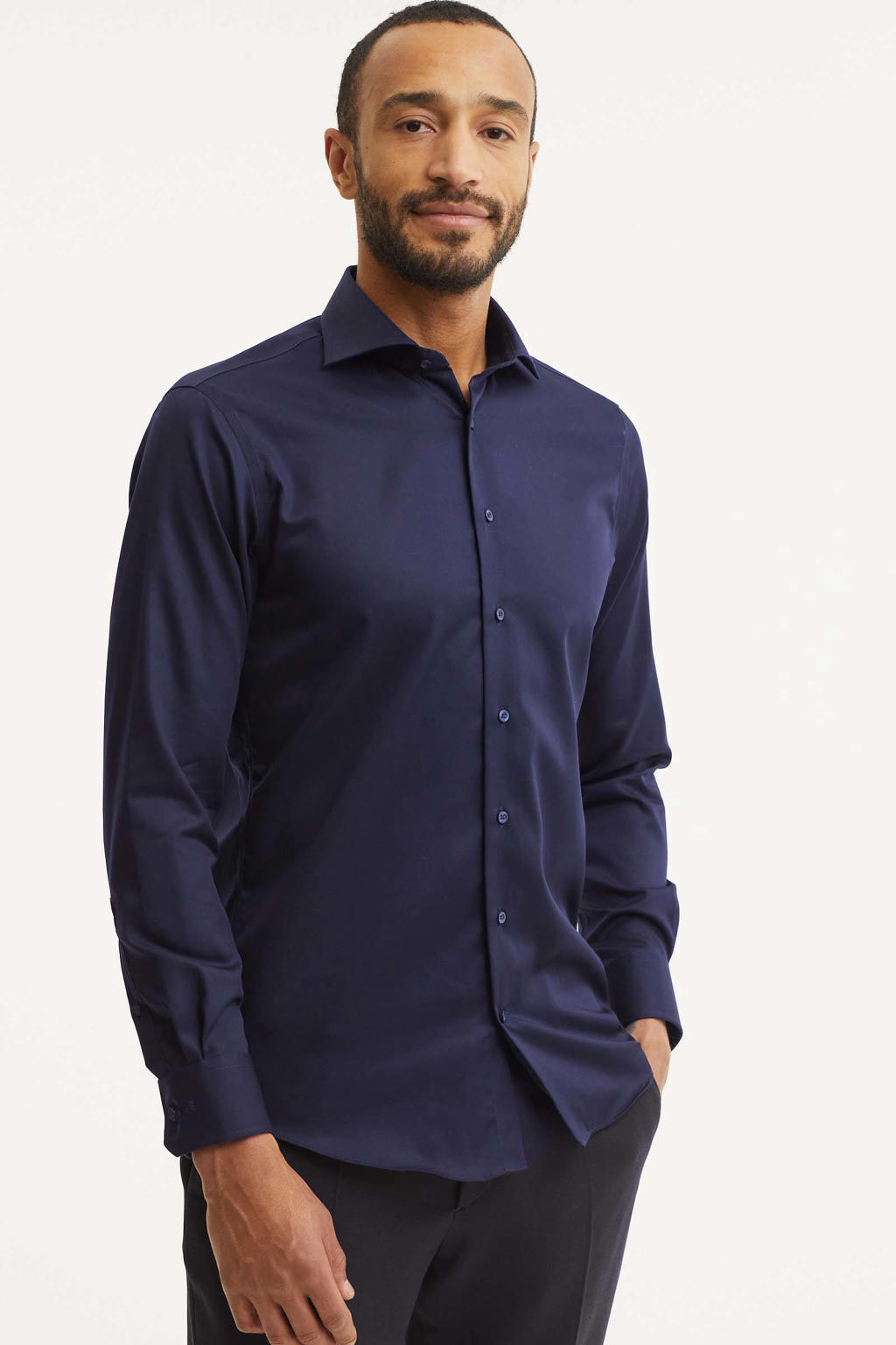 Michaelis slim fit strijkvrij overhemd donkerblauw