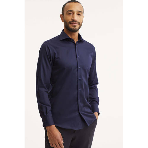 Michaelis slim fit strijkvrij overhemd donkerblauw afbeelding