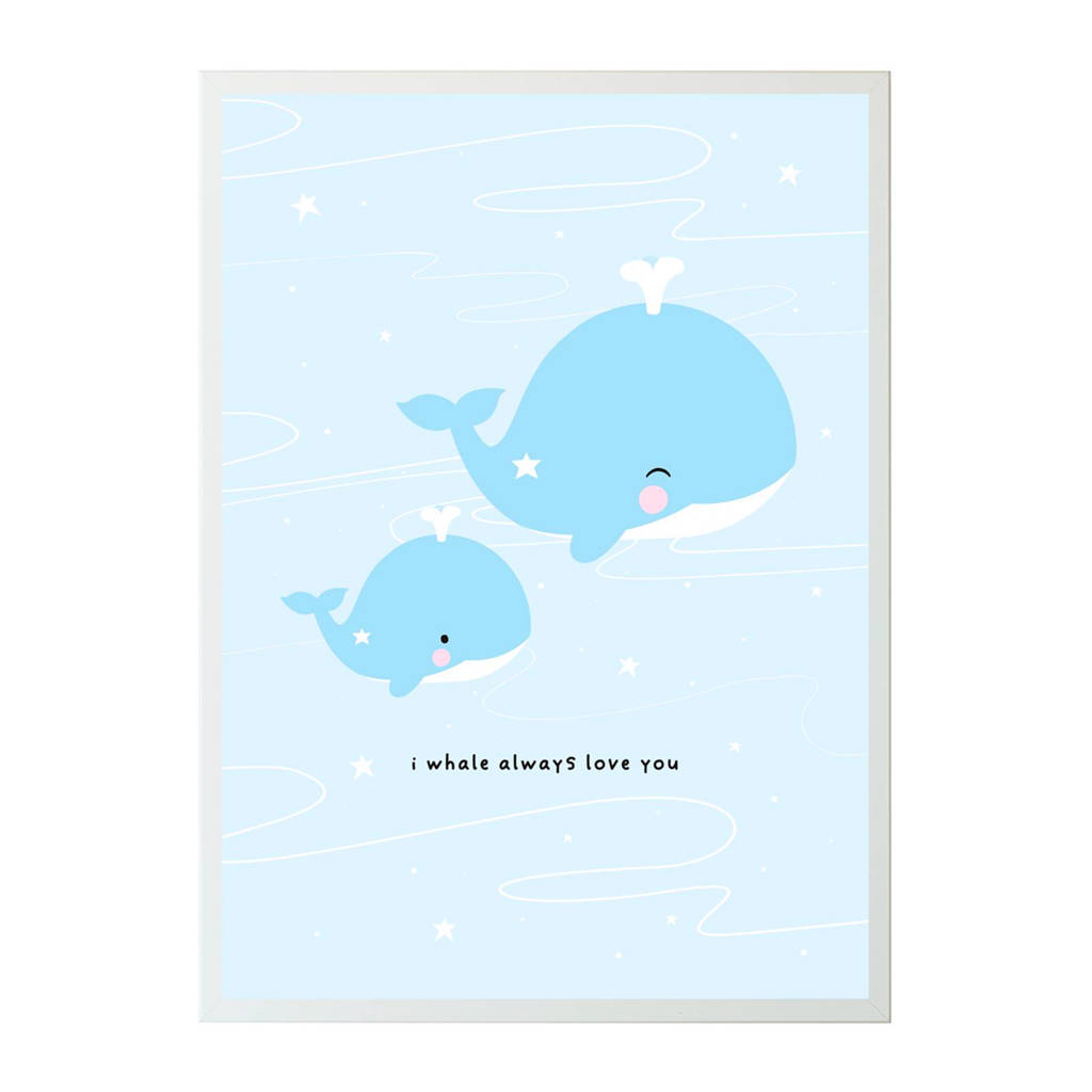 A Little Lovely Company poster Walvis (50x70 cm), Blauw