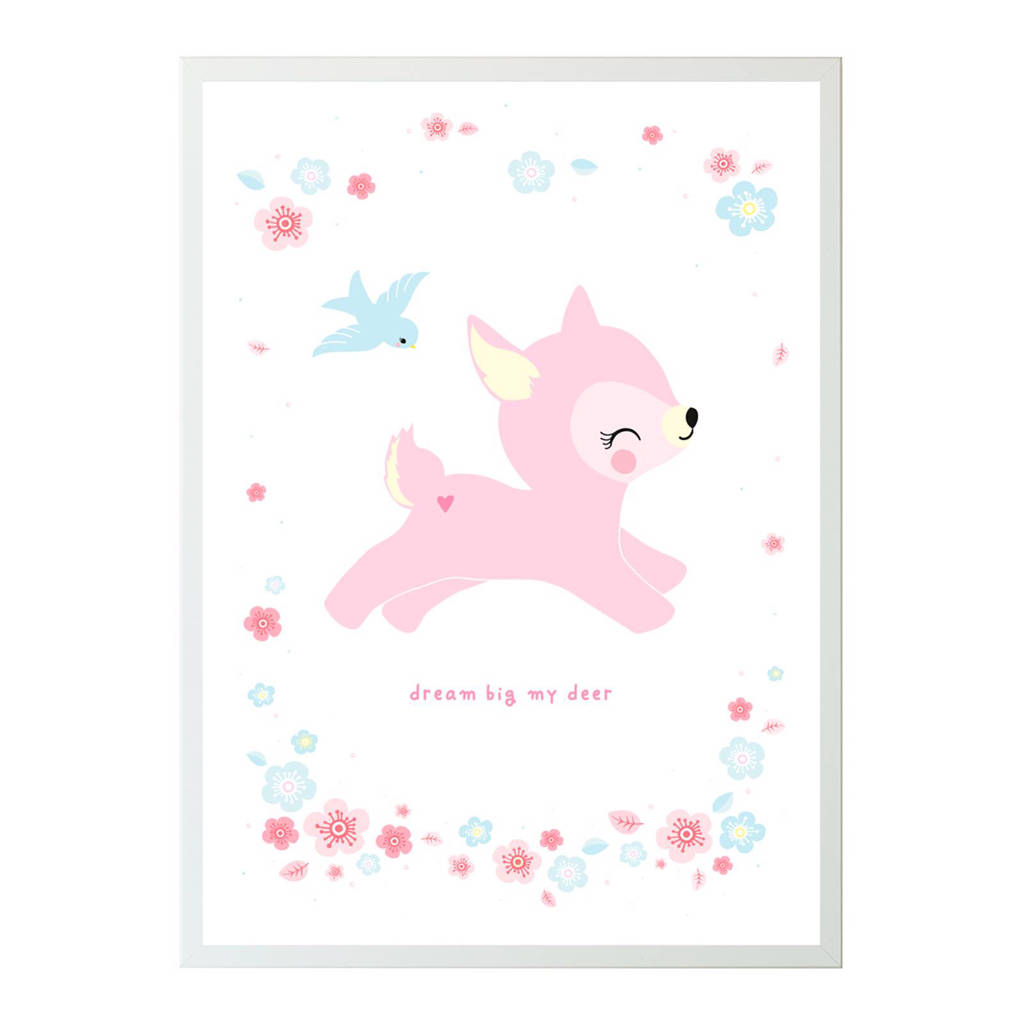 A Little Lovely Company poster Hertje(50x70 cm), Roze/multi
