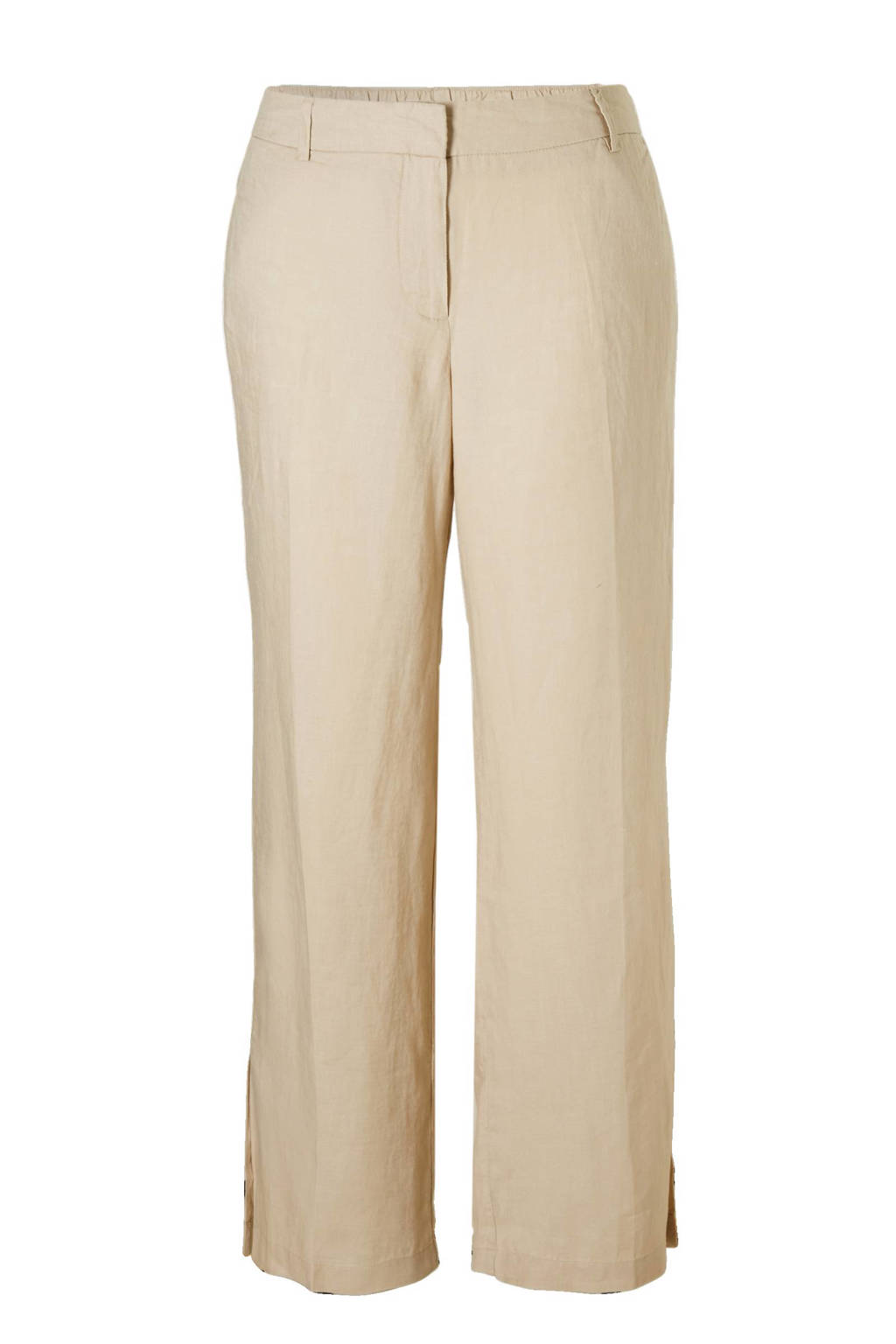Violeta by Mango linnen high waisted palazzo broek, Lichtbeige