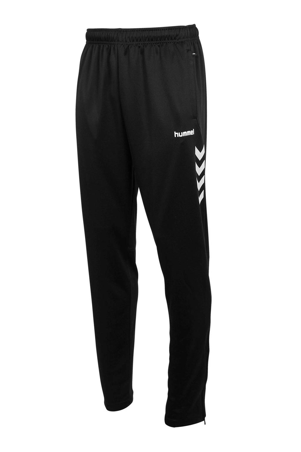 Zwart en witte jongens en meisjes hummel Junior trainingsbroek Valencia van polyester met elastische tailleband met koord en effen