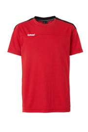 thumbnail: Rood, wit en zwarte jongens hummel sport T-shirt van polyester met korte mouwen en ronde hals