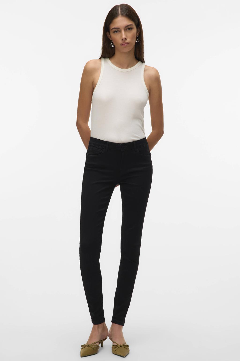 VERO MODA mid waist shape-up slim fit jeans VMSEVEN black