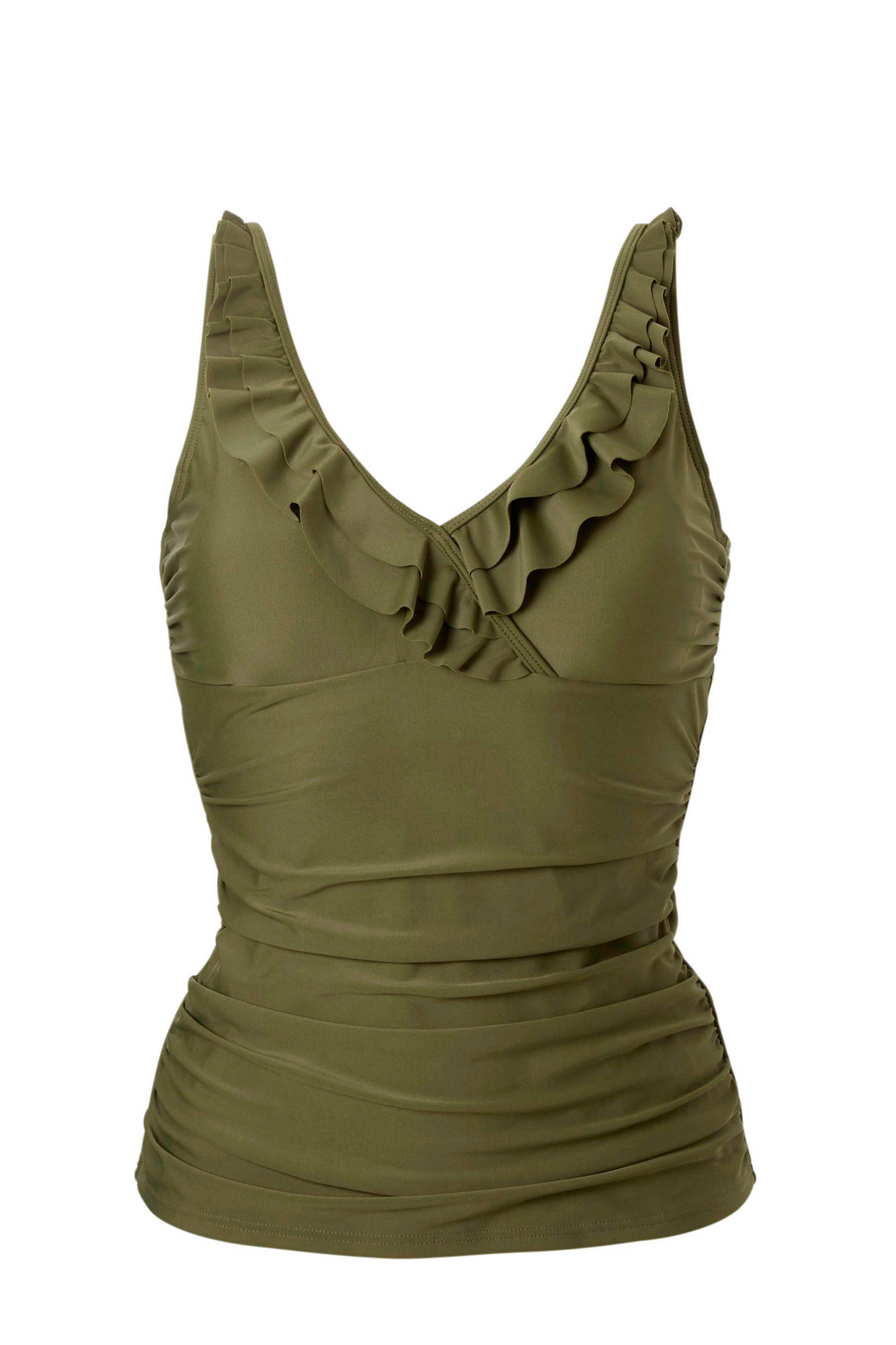 whkmp's beachwave corrigerende tankini bikinitop met ruches groen wehkamp