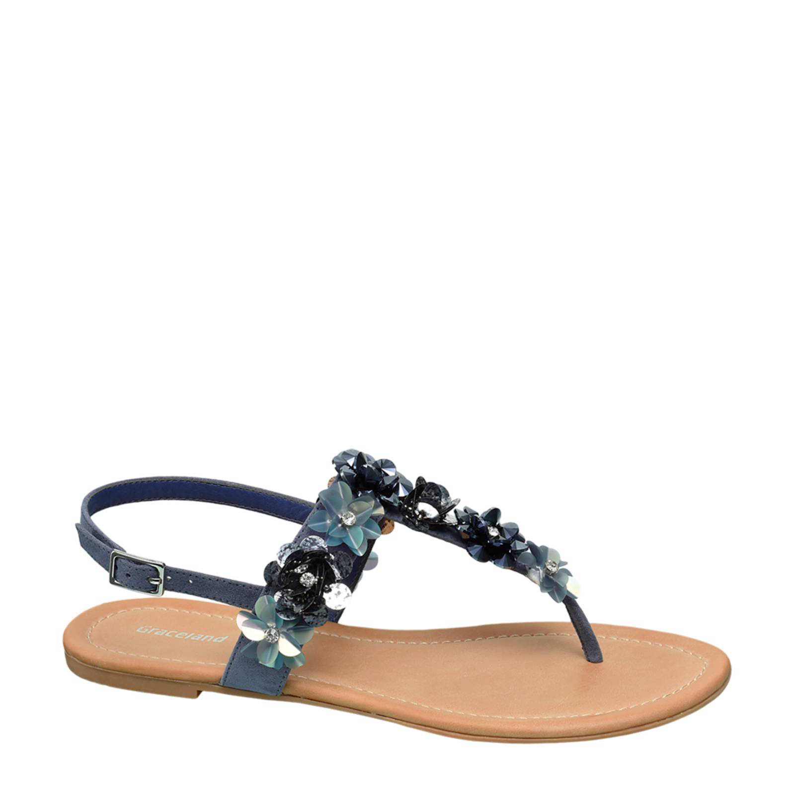 vanHaren Graceland sandalen met bloemen blauw | wehkamp