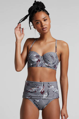 omslag bikinibroekje high waist met all over print grijs