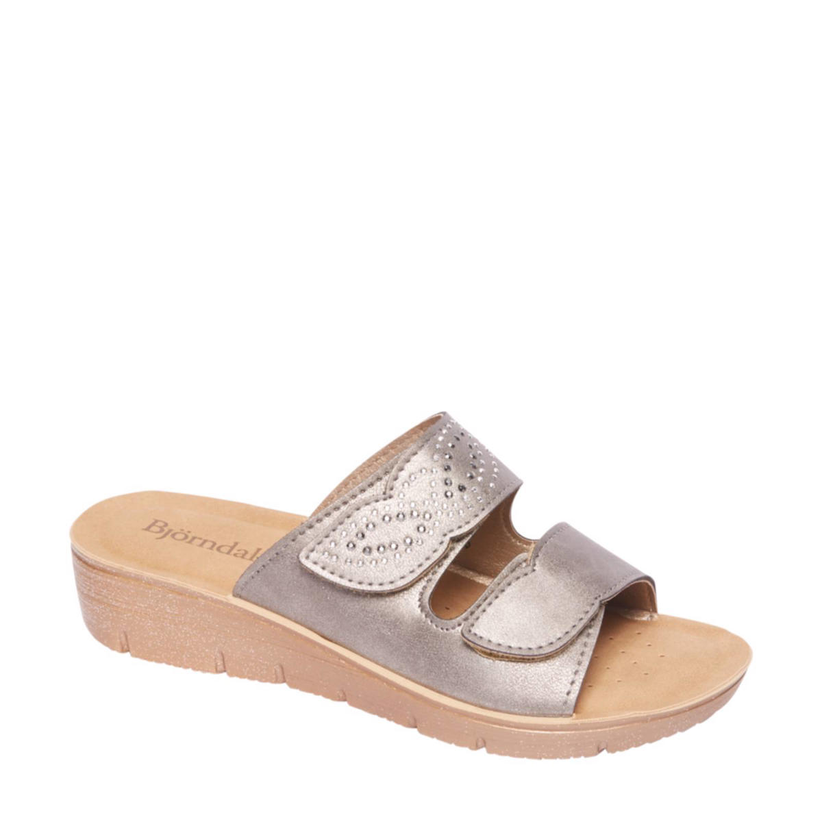vanHaren metallic slippers met sierstenen zilver wehkamp